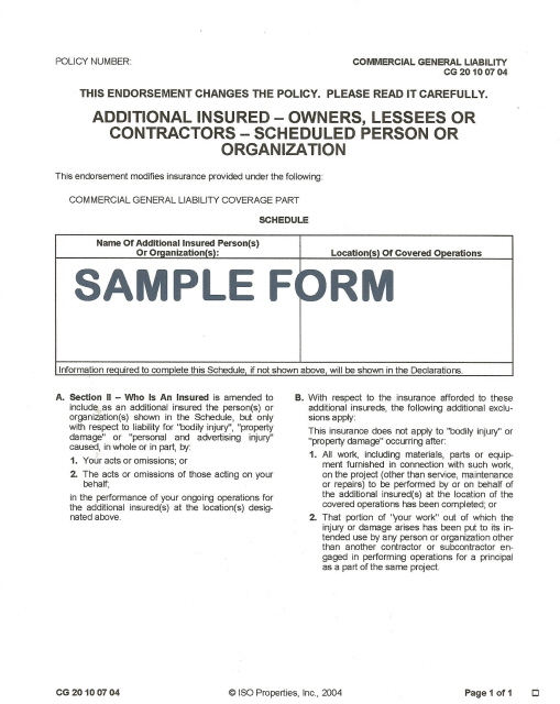 Additional Insured Endorsement Form Fillable Printable Forms Free Online 5597